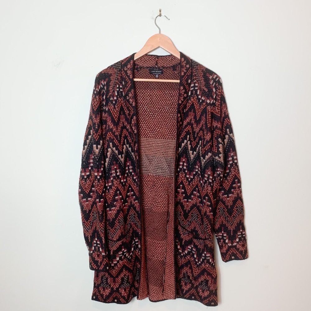 Lucky Brand Aztec Chevron Cardigan Red and Black